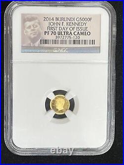 2014 Burundi G5000F JFK Kennedy First Day Issue PF70? ULTRA CAMEO Gold Coin
