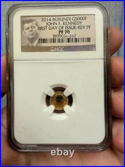 2014 Burundi G5000F KENNEDY FIRST DAY OF ISSUE REV PF 70 Gold