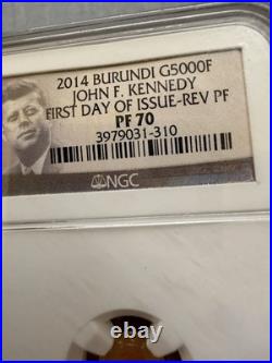 2014 Burundi G5000F KENNEDY FIRST DAY OF ISSUE REV PF 70 Gold