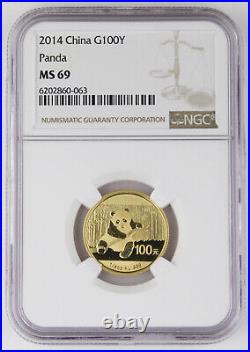2014 China 100 Yuan 1/4 Oz 999 Gold Chinese Panda Coin NGC MS69 GEM BU+