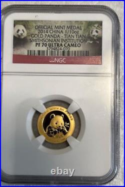2014 China 1/10th Gold Panda Tian Tian NGC PF70 Ultra Cameo Coin Smithsonian