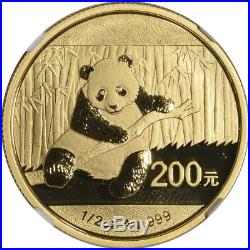 2014 China Gold Panda (1/2 oz) 200 Yuan NGC MS70 First Releases Red Label