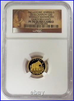 2014 GOLD CANADA 1/10oz WOOLLY MAMMOTH $5 NGC PF 70 UC EARLY RELEASES