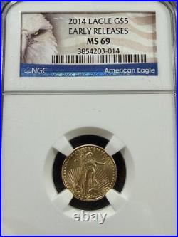 2014 Gold $5 American Gold Eagle Coin NGC MS 69 EARLY RELEASES 1/10 oz Gold