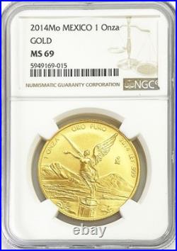 2014 MO GOLD MEXICO 1oz ONZA LIBERTAD WINGED VICTORY COIN NGC MS 69