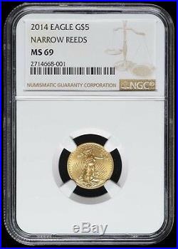 2014 Narrow Reeds $5 American Gold Eagle 1/10th Ounce Only 21 known