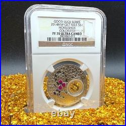 2014 Niue 24K Gold Gilt Good Luck Series Horseshoe. 999 Silver Coin 1 of 1 Mint
