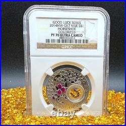 2014 Niue 24K Gold Gilt Good Luck Series Horseshoe. 999 Silver Coin 1 of 1 Mint