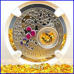 2014 Niue 24K Gold Gilt Good Luck Series Horseshoe. 999 Silver Coin 1 of 1 Mint
