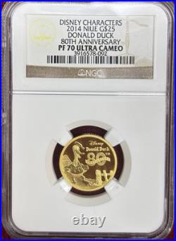 2014 Niue Gold $25 Disney Donald Duck 80th Anniversary NGC PF70