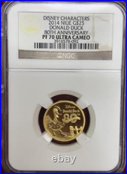 2014 Niue Gold $25 Disney Donald Duck 80th Anniversary NGC PF70