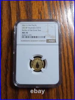 2014-P Australia $15 War in the Pacific Coral Sea Gold. 9999 NGC MS70