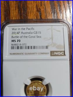 2014-P Australia $15 War in the Pacific Coral Sea Gold. 9999 NGC MS70