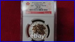 2014 Reverse Proof $4 Silver Maple Leaf Incused Gold Gilt Canada PF69 NGC
