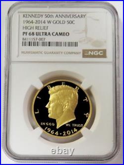 2014 W Gold Kennedy 50c Anniversary 3/4 Oz High Relief Proof Coin Ngc Pf 68 Uc