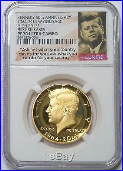 2014 W Gold Kennedy Half Dollar 50th Anniv High Relief NGC PF70UC First Releases
