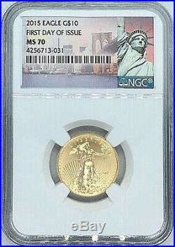 2015 American Gold Eagle 1/4 oz MS70 NGC First Day Issue Statue Of Liberty Label