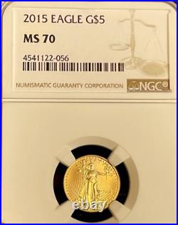 2015 American Gold Eagle $5 MS 70 NGC Tenth-Ounce 1/10 oz