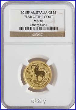 2015-P $25 1/4oz Gold Australian Year of the Goat MS70 NGC Brown Label