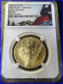 2015 W 1 Oz GOLD $100 American Liberty High Relief Coin NGC MS70 Early Releases