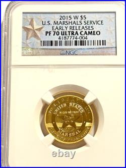 2015 W $5 U. S. Marshals Services Commemorative PF 70 Ultra Cameo Gold Coin NGC