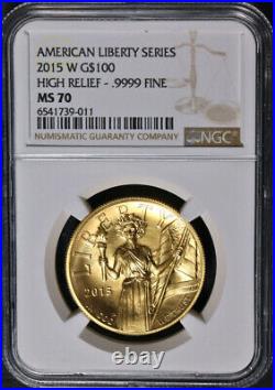 2015-W High Relief Gold $100 NGC MS70 Liberty Series Brown Label