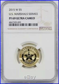 2015-W U. S. Marshals Gold Star Badge $5 NGC PF69 Ultra Cameo 1/4 oz Proof Coin