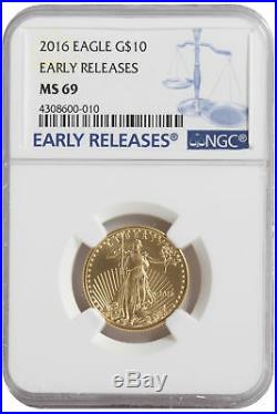 2016 $10 1/4oz Gold American Eagle MS69 NGC ER Blue Label