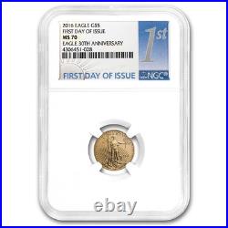 2016 1/10 oz Gold Eagle MS-70 NGC (30th Anniversary, FDI)