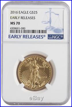 2016 $25 1/2oz Gold American Eagle MS70 NGC ER Blue Label