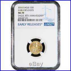 2016 $5 American Gold Eagle 1/10 oz NGC MS70 Early Releases Blue Label