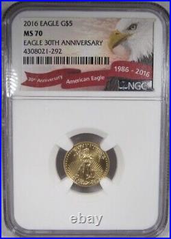 2016 $5 Gold Eagle 1/10th oz. 30th Anniversary NGC MS70 AM237