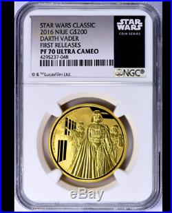 2016 Darth Vader Gold Coin Star Wars Classic Niue $200 Ngc First Release Ngc 70