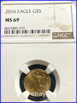 2016 Eagle G$5 Ngc Ms 69 USA American Gold Eagle Coin! 1/10 Ounce Of. 917 Pure