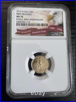 2016 Gold American Eagle $5 NGC MS70 30th Anniversary Eagle Label