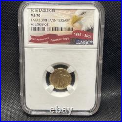 2016 Gold Eagle, G5$, NGC, MS 70, Eagle 30th Anniversary, Tenth-Ounce Gold