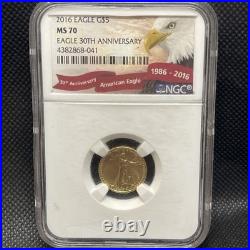 2016 Gold Eagle, G5$, NGC, MS 70, Eagle 30th Anniversary, Tenth-Ounce Gold