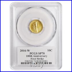 2016-W 10c Gold Mercury Dime Centennial. 9999 1/10 oz PCGS SP70 100th Ann