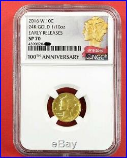 2016 W 1/10 Ounce 24 Kt GOLD MERCURY DIME NGC SP70 EARLY RELEASE