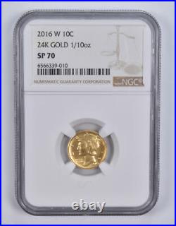 2016-W Gold Mercury Dime 1/10 Oz 24K SP70 NGC Brown Lbl