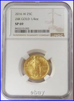 2016 W Gold Standing Liberty Quarter 1/4 Oz Centennial Anniversary Ngc Sp 69