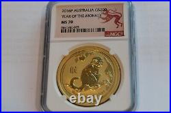 2016-p Rare Pop 19 Australia Lunar Two 2 Ounce Gold Year Of The Monkey Ngc Ms 70