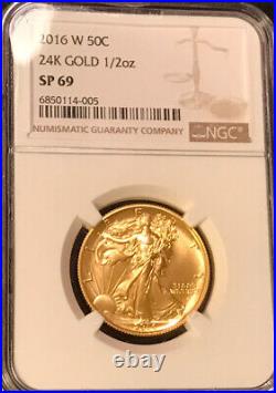 2016 w Walking Liberty Gold Coin Graded NGC SP69 1/2 OZ Gold Content