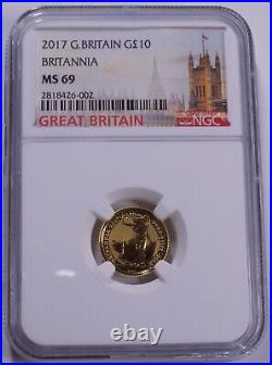 2017 £10 Great Britain Britannia 1/10 oz. 9999 fine gold NGC MS 69