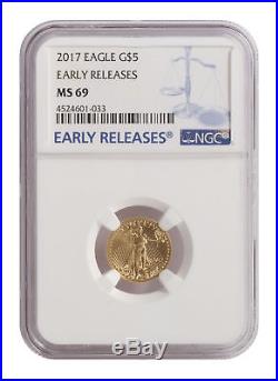 2017 $5 1/10oz American Gold Eagle BU MS69 NGC Early Release Label
