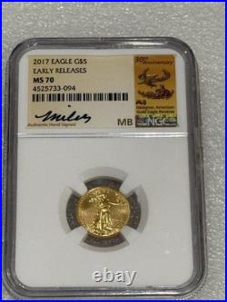2017 $5 Gold Eagle 1/10 oz Fine Gold Coin NGC MS 70 ER Miley Busiek Signature