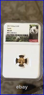 2017 CHINA GOLD PANDA G1OY Coin. 1 GRAM. 999 FINE GOLD NGC CERTIFIED MS69