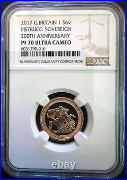 2017 Gold Proof Sovereign coin. 200th Anniversary Special Reverse. NGC PF70 UC