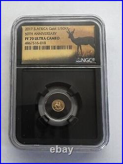 2017 South Africa 1/50 oz Gold Krugerrand 50th Ann. NGC PF 70 Ultra Cameo