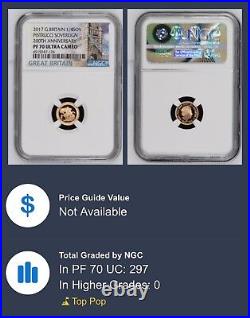 2017 UK Great Britain Pistrucci Gold Proof 1/4 Sovereign. NGC PF 70 TOP POP 2017 UK Great Britain Pistrucci Gold Proof 1/4 Sovereign. NGC PF 70 TOP POP